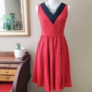 Modcloth Folter Sugar Skull Red Pin Up Sleeveless Fit and Flare Dress Size Small